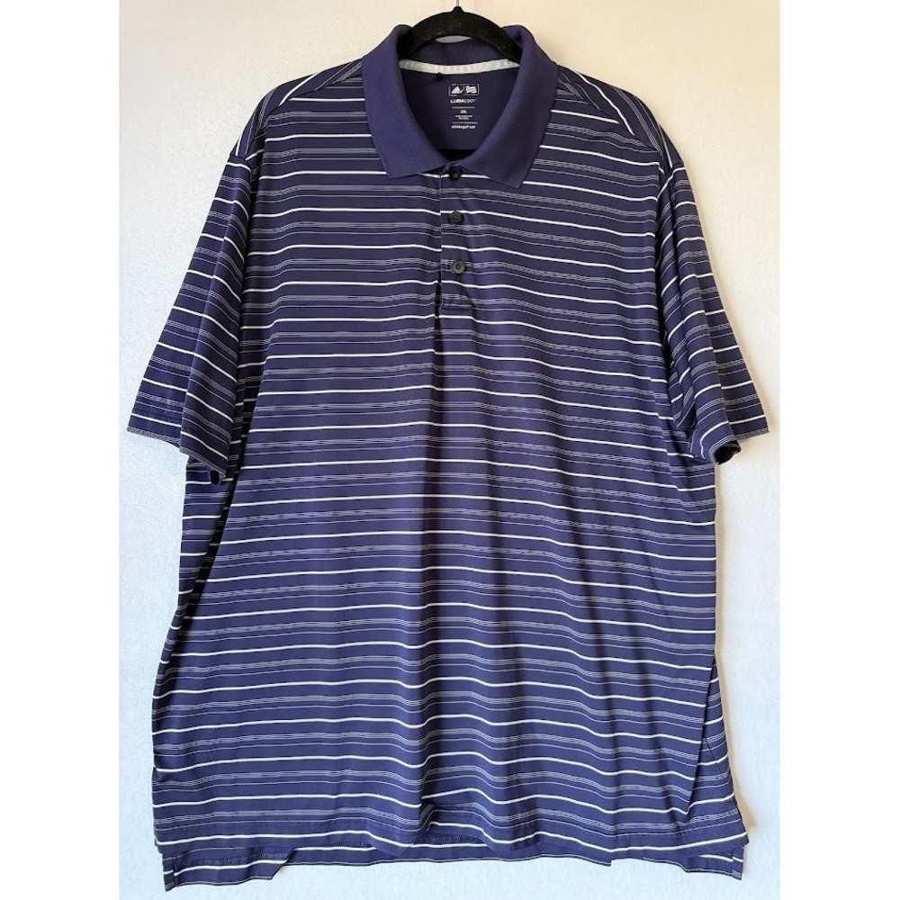 Adidas Climacool Golf‎ Polo Shirt Men 2XL Blue Striped Performance Lightweight